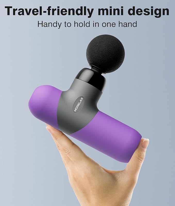 Morelax Mini Massage Gun Portable Deep Tissue Muscle Percussion Massager Electric Handheld Sport Massager with 6 Massage Heads 4 Speed Best Gift (Purple)