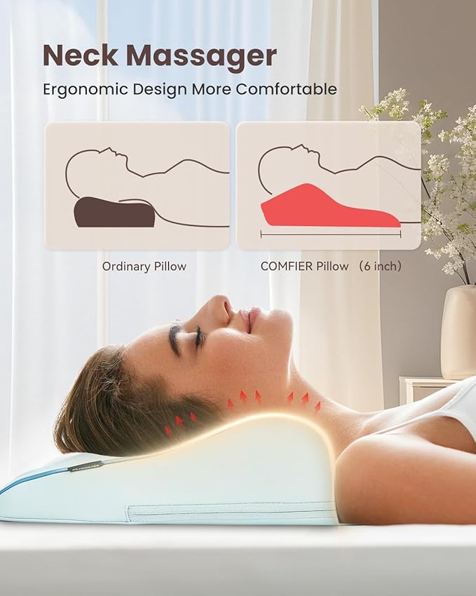 COMFIER Shiatsu Back Massager with Heat &amp Vibration 3D Deep Kneading Back Massage for Pain Relief Home Office UseBlue
