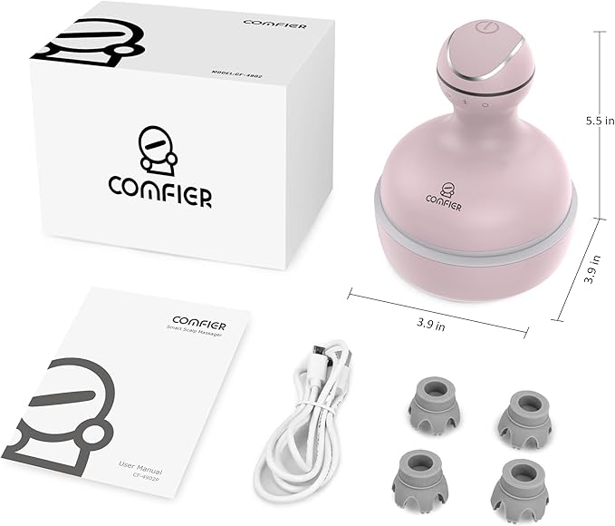 COMFIER Scalp Massager for Hair Growth Waterproof &amp Full Body Kneading 84 Massage Nodes Handheld Head Scratcher Cat Massager Pink