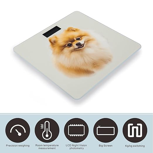 Yellow Pomeranian Scale with LCD Precision Weighing Scales Sturdy Tempered Glass Weight Scales Easy-to-Read Anti-Slip Weight Digital Bathroom Scale for Daily