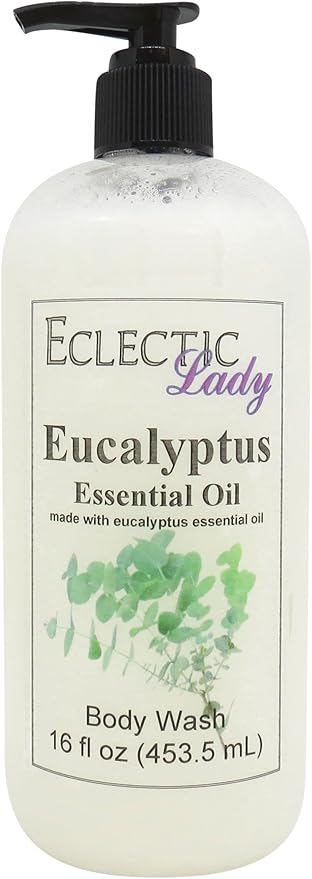 Eclectic Lady Liquid Pearl Body Wash - Eucalyptus Essential Oil Scent 3-in-1 Use For Bubble Bath Hand Soap &amp Body Wash Phthalate-Free Eucalyptus Essential Oil Fragrance Handcrafted in USA (16 o