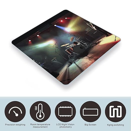 Rock Band StageScale for Body Weight with LCD High Precision Weighing Scales Fashion Sturdy Tempered Glass Weight Scales Easy-to-Read Digital Bathroom Scale for Daily 400lb