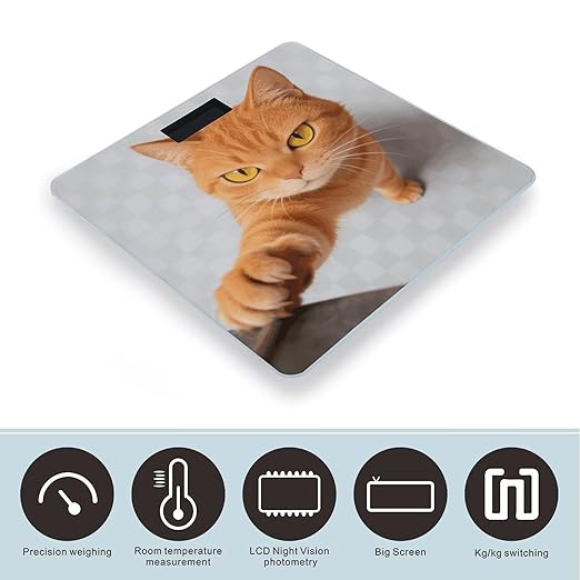 Cartoon Cat Orange Smart Scale for Body Weight Digital Bathroom Scale Toughened Glass Weight Scale with Large LCD Backlight Display High Precision Scales Weighing Machine