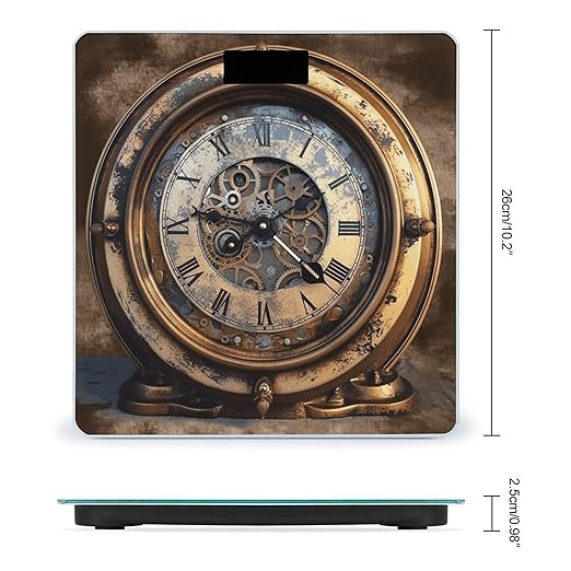Steampunk Clock Scale for Body Weight Highly Accurate Digital Bathroom Scale Sturdy Tempered Glass Weighing Scales with LCD Display Fashion Body Fat Smart Scales 400lb