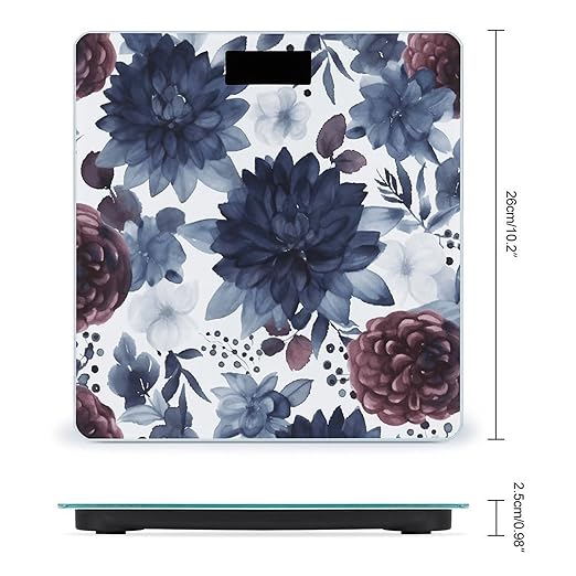 Watercolor Dark Blue Pattern Digital Bathroom Scale for Body Weight Weighing Scale with Backlit LCD Display High Precision Measurements &amp Measures Weight Up to 180kg