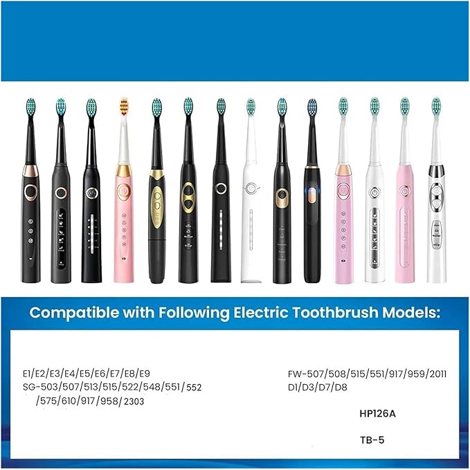 20pcs Tooth Brush Head Compatible for Seago-507B/908/909/917/610/659/719/910/575/551/548 Toothbrush Deep Clean Bristle Brush(Black)