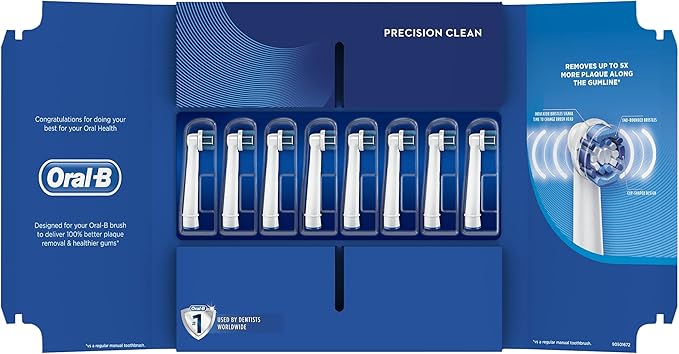Oral-B Genuine Precision Clean Replacement White Toothbrush Heads Refills for Electric Toothbrush Deep and Precise Cleaning Mailbox Size Pack of 8