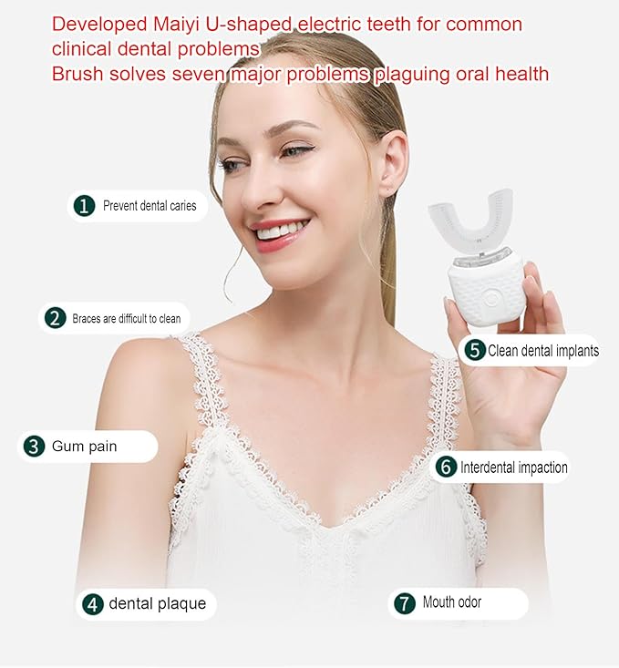 VIDECOR Electric Toothbrush U Shaped Automatic Toothbrush for Adults 360° Whole Mouth Toothbrush Whitening Wireless Charging IPX7 WaterproofD