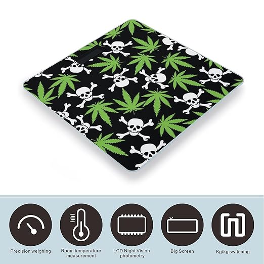Marijuana Weed Skull Crossbones Green White Black Smart Square Scale with Digital Display for Bathroom Scale