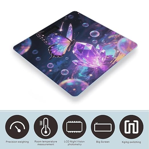 Magical Butterflies Weight Scale Cute Bathroom Scale for Body Highly Accurate Digital Weighing Machine for People Compact LCD Display Scales with Sturdy Toughened Glass Scales
