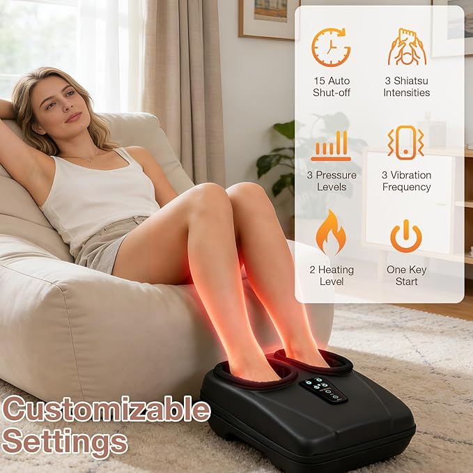 Shiatsu Foot Massager Machine with Heat Plantar Fasciitis Feet Massager with Remote Deep-Kneading Compression HSA Store Eligible FSA Foot Warmer for Home Office Neuropathy Pain Relief for Feet