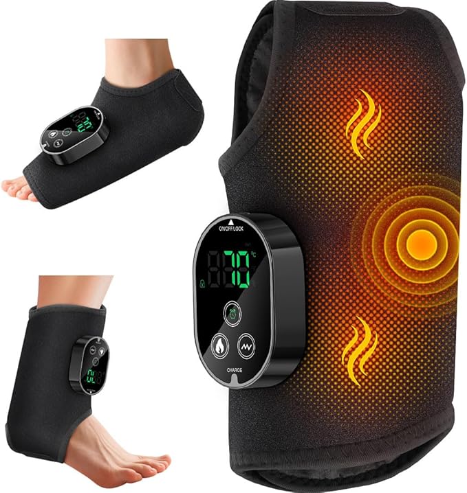 Foot Massager for Neuropathy Plantar Fasciitis Pain Relief Cordless Heated Vibrating Cloud-Soft Ankle Wrap Feet Massage Portable 2H Run Time 6 Heats 3 Modes Auto-Off Timer 1pcs