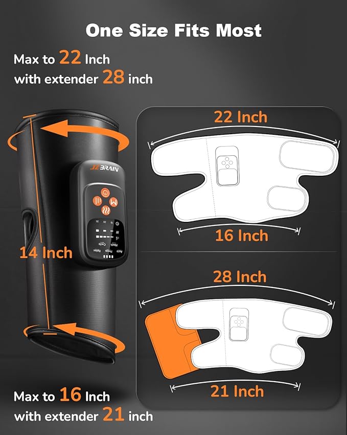 Air Compression Leg Massager with Heat : Sequential Calf Massager with 5 Modes 5 Intensity &amp 3 Heat for Circulation and Pain Relief - Rechargeable Calf Compression Device for Fast Recovery