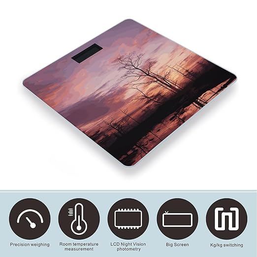 Pink Dusk Background Scale for Body Weight Anti-Slip Digital Bathroom Scale Sturdy Toughened Glass Weighing Scales High Precision Safe Rounded Corners Smart Scales