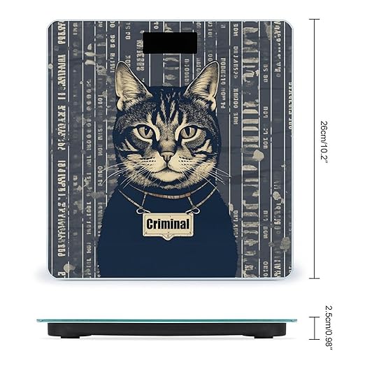 Criminal Cat Pictures Scale for Body Weight Sturdy Tempered Glass Weighing Scales with LCD Display Accurate Digital Bathroom Scale Convenient Body Fat Smart Scales 400lb