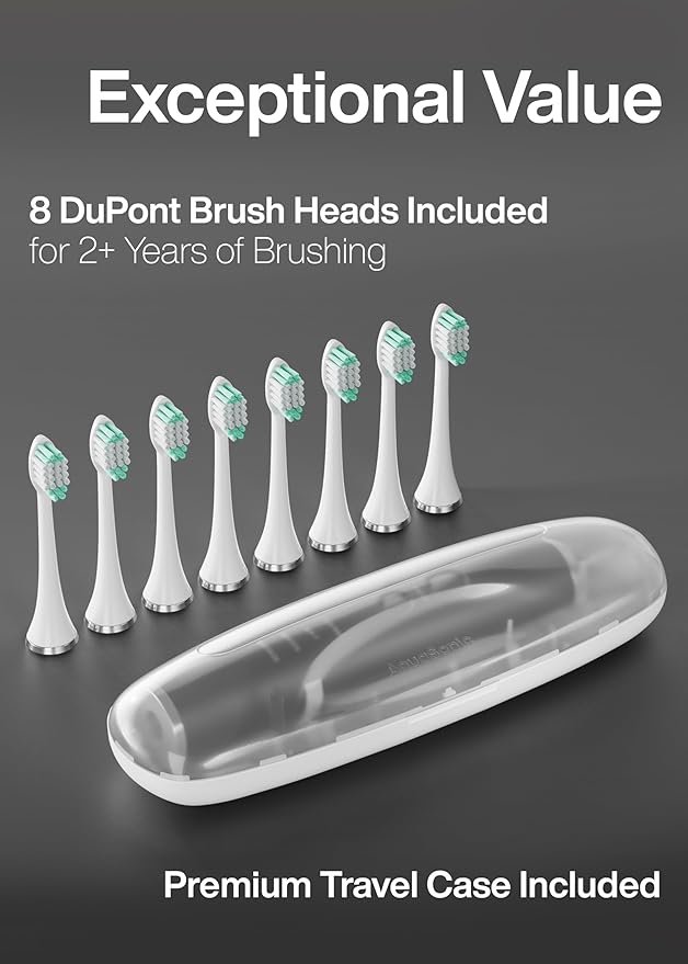 Aquasonic Vibe Series Ultra-Whitening Toothbrush – ADA Accepted Electric Toothbrush - 8 Brush Heads &amp Travel Case – 40000 VPM Motor &amp Wireless Charging - 4 Modes w Smart Timer – Charcoal Meta
