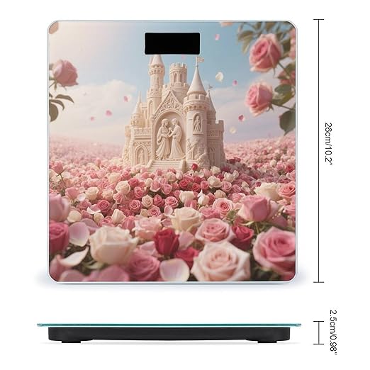 Rose Flower Sea with Castle Weight Scale Cute Bathroom Scale for Body Highly Accurate Digital Weighing Machine for People Compact LCD Display Scales with Sturdy Toughened Glass Scales