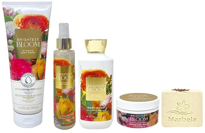 Bath &amp Body Works Brightest Bloom Moisturizing Body Wash Body Wash Diamond Shimmer Mist and Whipped Body Butter with a Creamy Rose Bar Soap