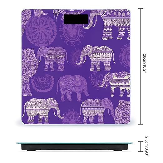 Purple Elephant Scale for Body Weight Anti-Slip Tempered Glass Digital Bathroom Scales Clear LCD Display Weighing Scale Safe Rounded Corners Smart Scales
