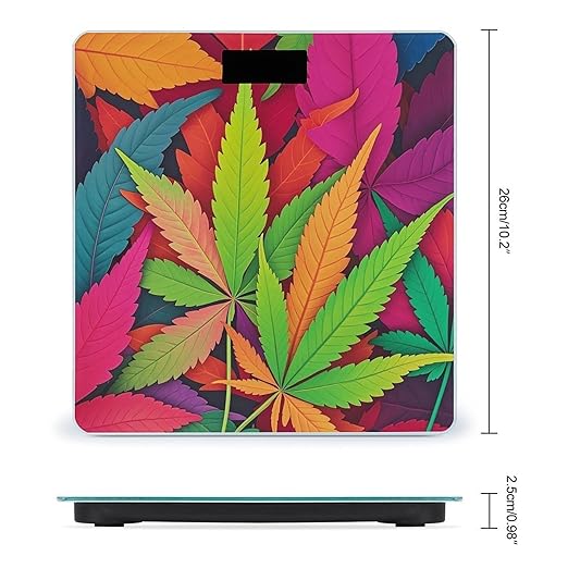 Multicolor Leaf Weed Art Bathroom Scale Digital Weight Scale Precision 400 Lbs Weighing Scales Large with LCD Backlight Display BMI Measures