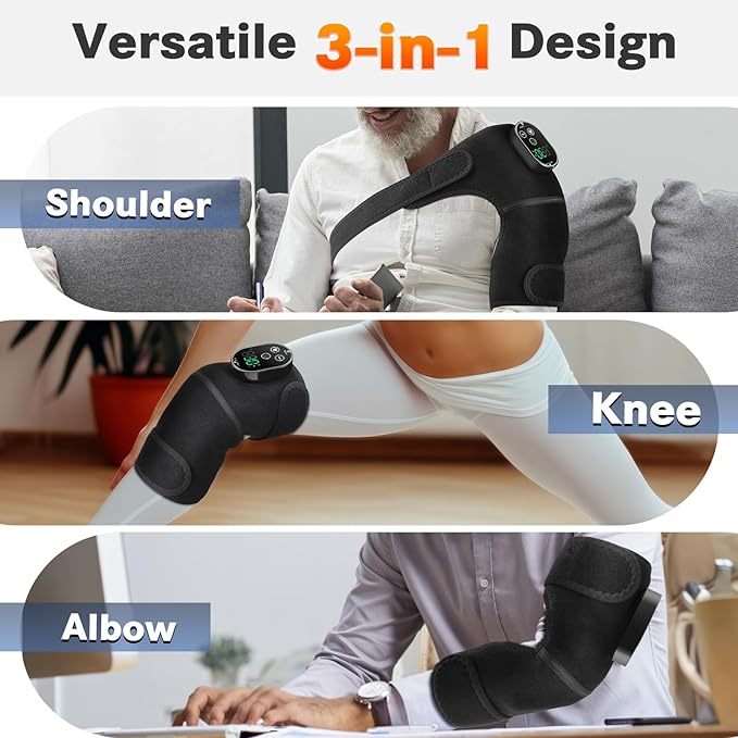 Cordless Heated Knee Massager for Pain Relief Knee Heating Pad for Knee Arthritis Heating Pad for Knee Pain 6 Heatings 3 Vibrations 3 Timers Adjustable Strap for Shoulder Elbow Knee