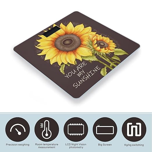 You are My Sunshine Sunflower Bathroom Scale Large LCD Backlight Display Digital Scale Rounded Corners Body Scales Automatic Power On/Off Bathroom Scales for Home Bedrooms