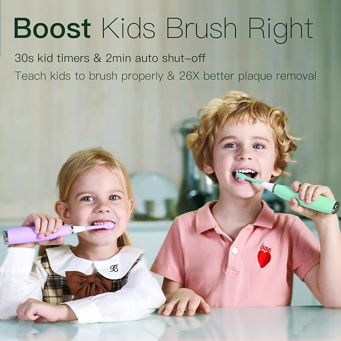 Kids Electric Toothbrushes 2 Pack Smart Sonic Toothbrush for Boys and Girls 3 4 5 6 7 8 9 10 11 12 (Blue+Mint 2 Pack)