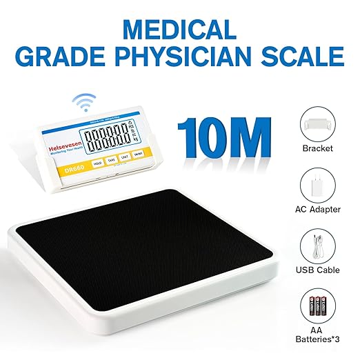 Helsevesen Professional Medical Bariatric Scale Digital Bathroom Scales Low-Profile Heavy Duty Bariatric Scale with Anti-Slip Rubber Mat (DR660WL)
