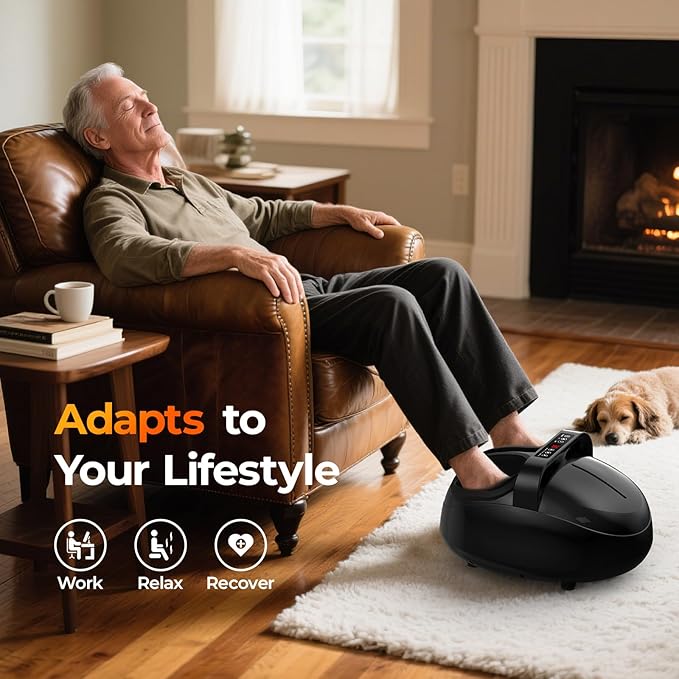 Foot Massager with Heat - Shiatsu Kneading Rolling 5 Massage Modes with 9 Adjustable Intensity Fits Up to Size 13 Home Office Relaxation Gift for Women and Man
