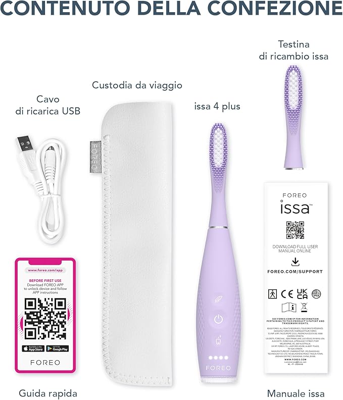 FOREO ISSA 4 Plus Sonic Electric Toothbrush - 4-in-1 AI-Guided Rechargeable Toothbrush Bundle with Extra Silicone &amp Polymer Hybrid Brush Head Soft Bristles Whitening Teeth - Lavander