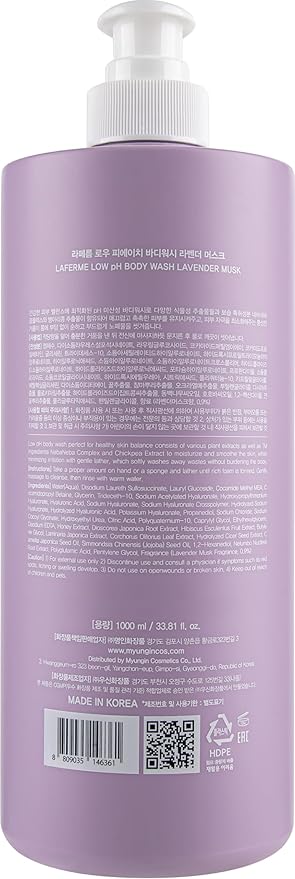 laferme Low pH balanced Gentle Korean Body Wash with Natural &amp Organic Ingredients Hypoallergenic for Sensitive Skin Moisturizing &amp Hydrating for Dry Skin For Women &amp Men 33 Fl Oz Lav