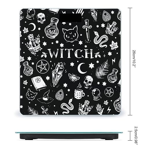 Magical Skull Cat Moon Gothic Pattern Black Smart Square Scale with Digital Display for Bathroom Scale