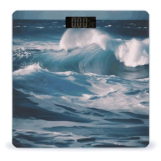 Ocean Waves Digital Bathroom Scale for Body Weight with High Precision Digital Weighing Scale with BMI Clear LCD Display and Step-On Measures Weight Up to 180kg