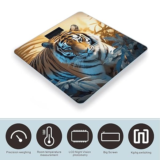 African Wildlife Tiger Bathroom Scale Large LCD Backlight Display Digital Scale Rounded Corners Body Scales Automatic Power On/Off Bathroom Scales for Home Bedrooms