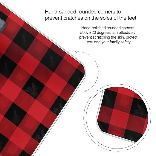 Red Black Buffalo Check Plaid Pattern Weight ScaleClear LED Display Bathroom Digital Weighing ScaleTempered Glass Digital Bathroom Scale for Body Weight Capacity Up to 400 Lbs