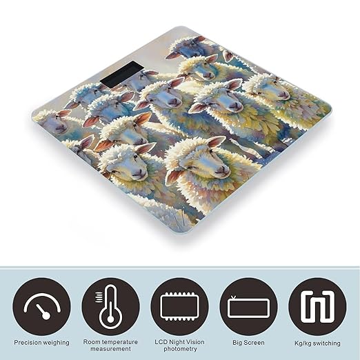 Watercolor Sheeps Scale for Body Weight Highly Accurate Digital Bathroom Body Scale Digital Bathroom Scales for People Anti-Slip Large LCD Display Smart Scales