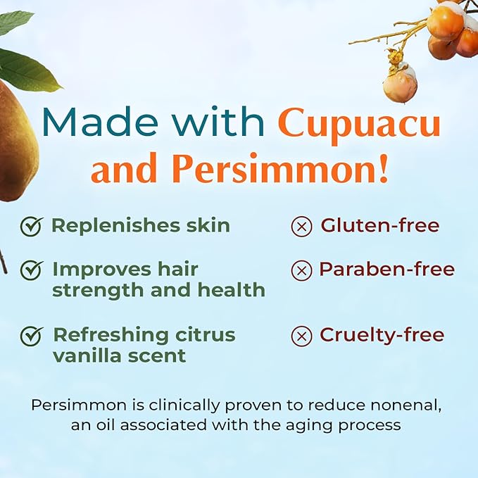 Deodorizing Citrus Plus Elder Shampoo and Body Wash by BoaVida with new leak-proof cap Soap Made with Persimmon to Treat the Presence of Nonenal and Remove Old Person Smell 16 oz