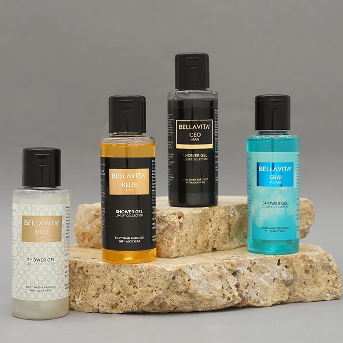 Bell'a Vit'a Luxury Men Trial Mini Kit Skai Aquatic OUD White KLUB &amp CEO Man Body Wash Refreshing Shower Gel for Smoother Skin with Aloe Vera 55ml Each