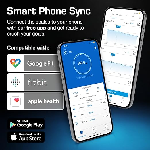 Active Era Digital Bathroom Bluetooth Scales Weight and Body Fat - Fit Track Scale Calculates BMI Body Fat Percentage Muscle Mass - Apple Health Google Fit &amp Fitbit Compatibility (White)