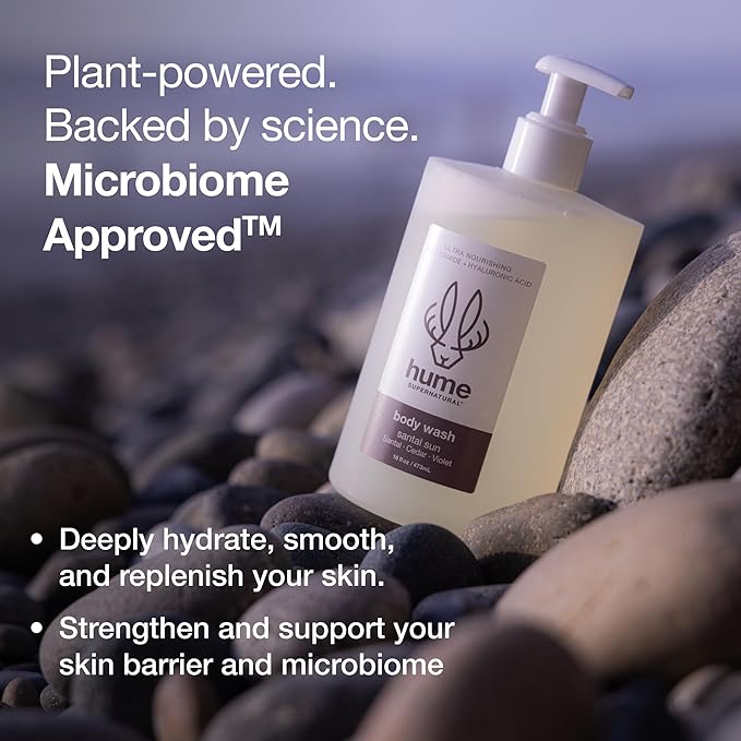 HUME SUPERNATURAL Ultra Nourishing Body Wash Santal Sun 16 fl. oz. - Cleanse nourish and replenish skin with Niacinamide Hyaluronic Acid and Prebiotics. Free from Sulfates Parabens Phthalates