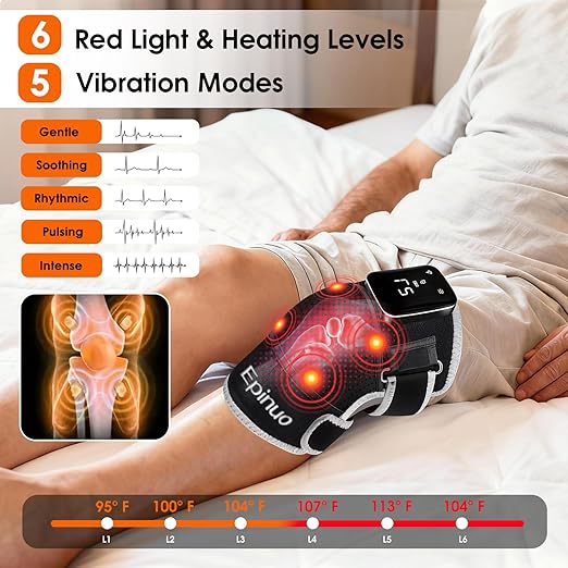 Red Light Therapy for Kneewith 5 Vibration Massage Cordless Rechargeable 5000mAh Heated Knee Massager for Pain Relief Gifts for Women Men 660nm&amp850nm Near Infrared Light Brace