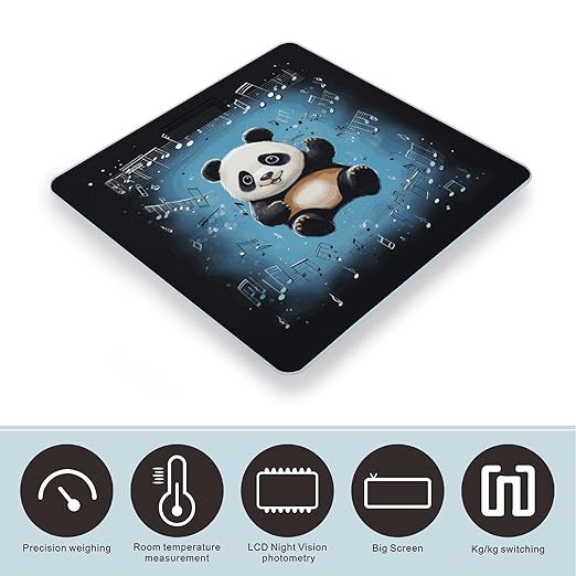 Panda Dancing on Musical Notes Bathroom Scale Automatic Power On/Off Body Scales LCD Backlight Display Square Digital Scale Rounded Corners Bathroom Scales for Home Bedrooms