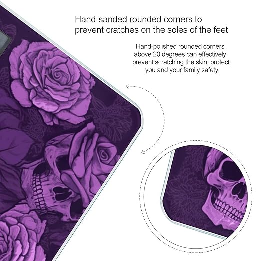 Purple Skulls and Roses Digital Bathroom Scale for Body Weight with High Precision Digital Weighing Scale with BMI Clear LCD Display and Step-On Measures Weight Up to 180kg