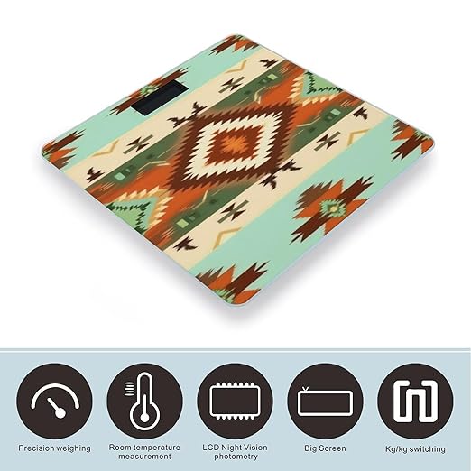 Smart Scale for Body Weight Automatic Switch Digital Bathroom Weighing Scale Ethnic Geometric Pattern Mexican Tribal