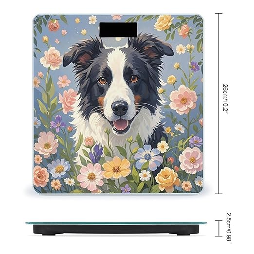 Border Collie Florals Scale for Body Weight Highly Accurate Digital Bathroom Body Scale Digital Bathroom Scales for People Anti-Slip Large LCD Display Smart Scales