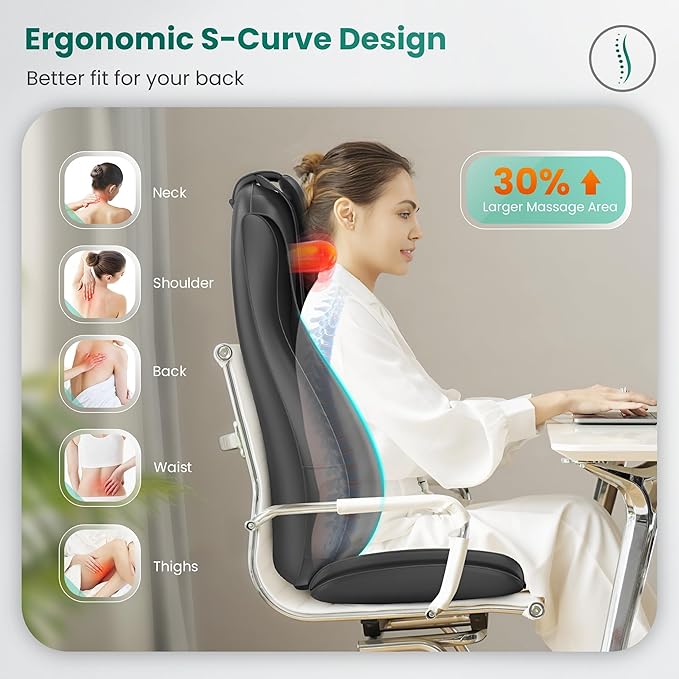 Snailax Shiatsu Neck and Back Massager with Heat Chair Massager with Compression Full Body Massage Chair Pad Seat Massager Gifts