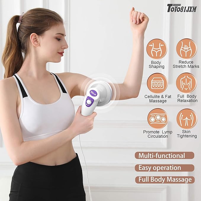 Electric Cellulite Massager – Body Sculpting Machine with 8 Massage Heads Lymphatic Drainage &amp Skin Tightening for Belly Stomach Leg Lipo Roller Massager After Surgery Adjustable Speed.