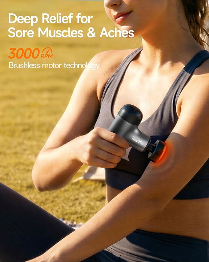 Mini Massage Gun with Heat Deep Tissue Massage Gun Portable Percussion Muscle Massager with 4 Massage Heads for Athletes