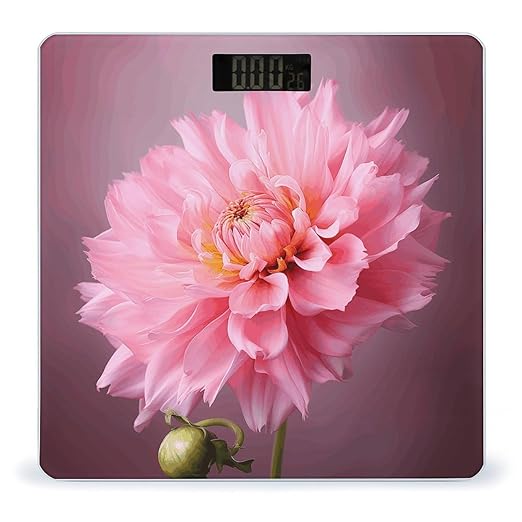 One Pink Flower Digital Bathroom Scale Fashion Unique Weight Scale BMI Anti-Slip Precision Weighing Scales Suitable for Home Bedrooms Use and Gift