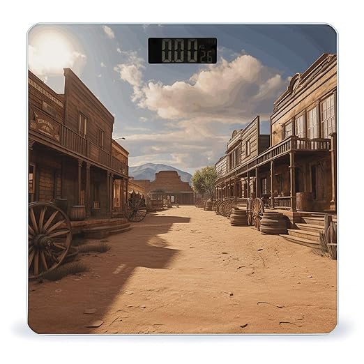Old Wild West Cowboy Town Scale for Body Weight Highly Accurate Digital Bathroom Scale Sturdy Tempered Glass Weighing Scales with LCD Display Fashion Body Fat Smart Scales 400lb